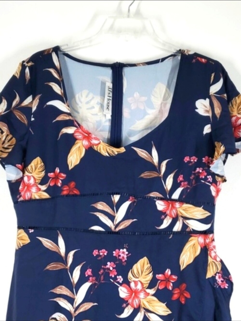 JJs House Navy Floral Midi Dress 12 NWT Ruffle Wrap Tropical Wedding Guest - Picture 12 of 12